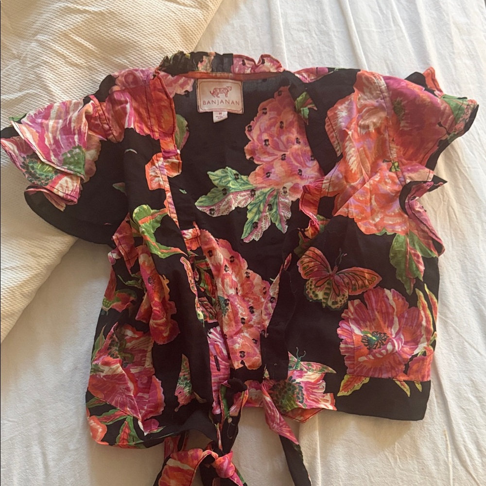 Banjanan Black Floral Tie-Front Top - Picture 2 of 6